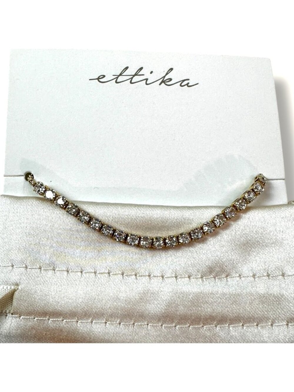 18K Gold Plated Adjustable Crystal Bracelet By Ettika With Satin Pouch